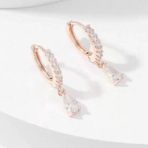 Elegant Rose Gold Hoop Earrings with Crystal Drop